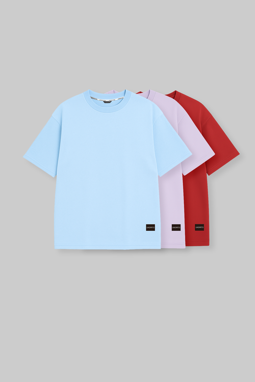 Pack of 3 Baggy T-shirts - Blue/Lilac/Red