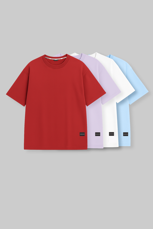 Pack of 4 Oversized T-shirts - Red/Lilac/White/Blue